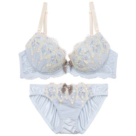 12/26新作!マルチフラワーアーチブラジャー＆フルバックショーツ［激売れ］(ブルー-A70/ショーツM)