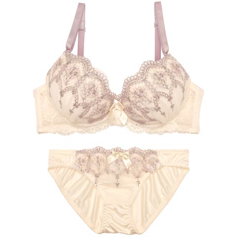 12/26新作!マルチフラワーアーチブラジャー＆フルバックショーツ［激売れ］(クリーム-A70/ショーツM)
