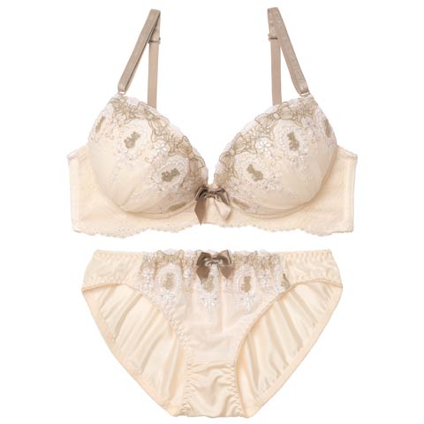 2/20新作!トゥインクルリボンベアブラジャー&フルバックショーツ［激売れ］(クリーム-A70/ショーツM)