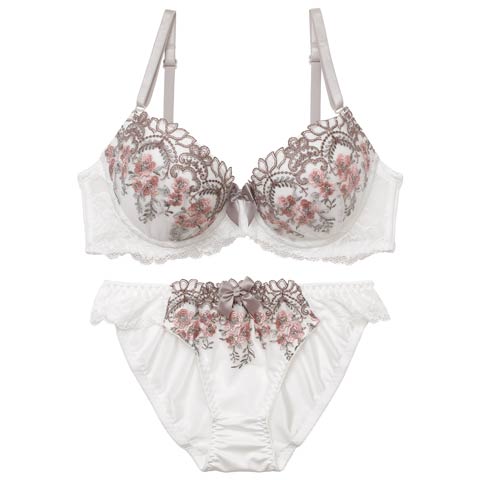 1/21新作!フルールリボンチュールブラジャー＆フルバックショーツ［激売れ］(ホワイト-A70/ショーツM)