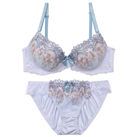 1/21新作!フルールリボンチュールブラジャー＆フルバックショーツ［激売れ］(ブルー-A70/ショーツM)