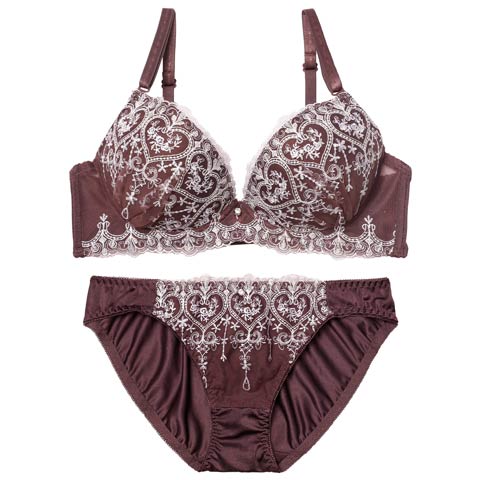 1/26新作!ロイヤルハートチュールレースブラジャー&フルバックショーツ［激売れ］(ディープパープル-A70/ショーツM)