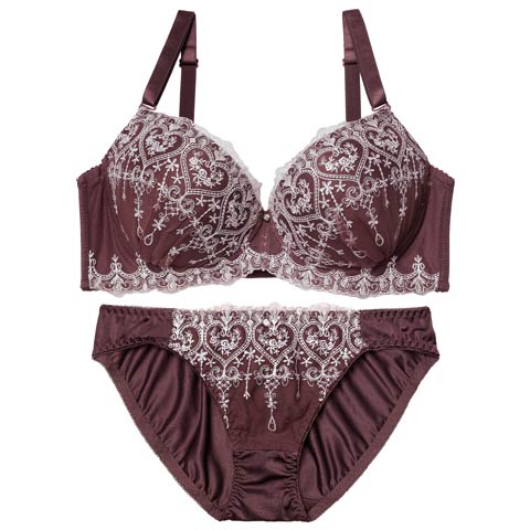 1/26新作!【EFサイズ】ロイヤルハートチュールレースブラジャー&フルバックショーツ［大人気］(ディープパープル-E70/ショーツM)