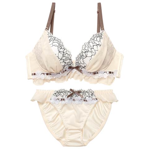 12/8新作!スウィートフリルシフォンブラジャー&フルバックショーツ［激売れ］(クリーム-A70/ショーツM)