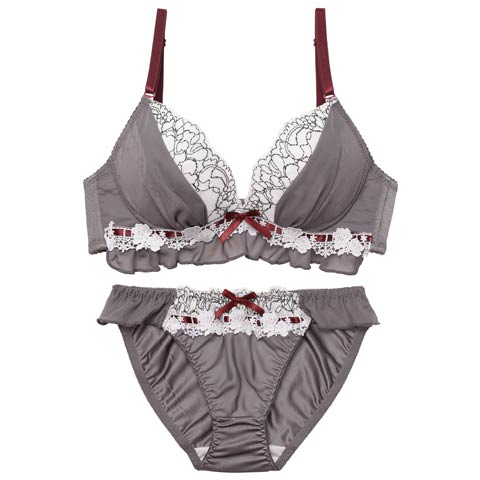12/8新作!スウィートフリルシフォンブラジャー&フルバックショーツ［激売れ］(グレー-A70/ショーツM)