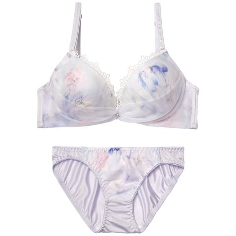 2/18新作!ミスティフローラルチュールブラジャー&フルバックショーツ［激売れ］(ブルー-A70/ショーツM)