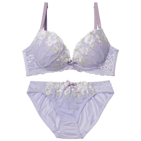 3/6新作!シャイニーフルール育乳脇高ブラジャー＆フルバックショーツ［激売れ］(パープル-A70/ショーツM)