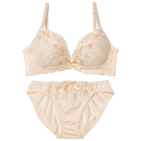 3/6新作!シャイニーフルール育乳脇高ブラジャー＆フルバックショーツ［激売れ］(クリーム-A70/ショーツM)