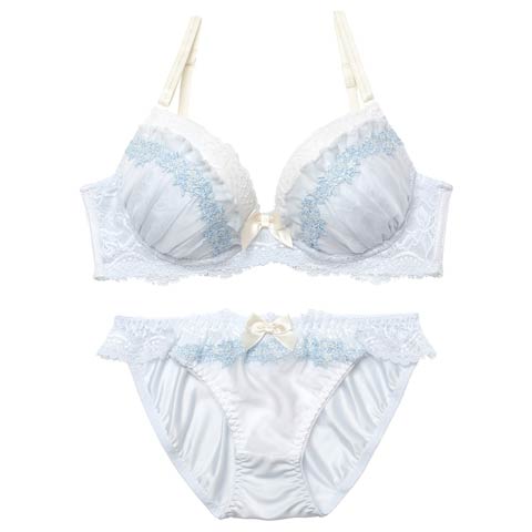 2/9新作!パステルスウィートフリルブラジャー&フルバックショーツ［激売れ］(サックス-A70/ショーツM)