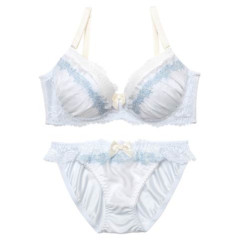 2/9新作!【EFサイズ】パステルスウィートフリルブラジャー&フルバックショーツ［大人気］(サックス-E70/ショーツM)