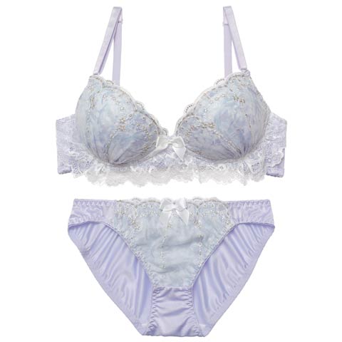 1/12新作!【ノンワイヤー】フェアリーアンダーレースブラジャー&フルバックショーツ［激売れ］(パープル-M)