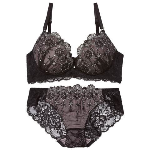 4/6新作!シャイニークリスタル育乳脇高ブラジャー&バック透けフルバックショーツ［激売れ］(ブラック-A70/ショーツM)