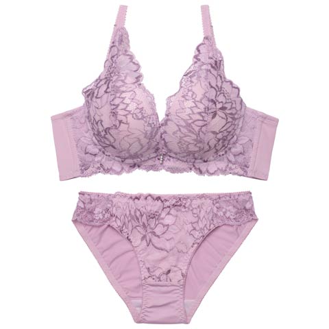 3/18新作!エレガントレースブルーム育乳脇高ブラジャー&フルバックショーツ［激売れ］(パープル-A70/ショーツM)