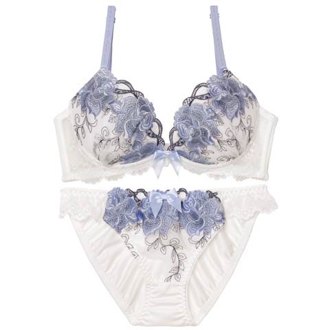 4/15新作!【三上悠亜着用】ロイヤルローズブロッサム育乳脇高ブラジャー&フルバックショーツ［激売れ］(ホワイト-A70/ショーツM)