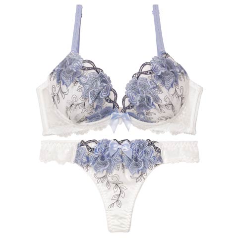 4/15新作!【三上悠亜着用】ロイヤルローズブロッサム育乳脇高ブラジャー&Tバックショーツ［激売れ］(ホワイト-A70/ショーツM)