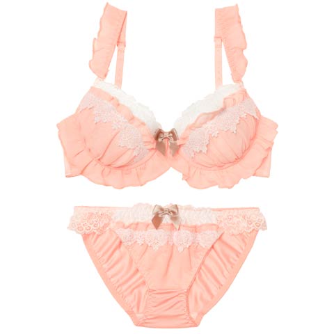 3/11新作!スウィートシフォンホイップブラジャー＆フルバックショーツ［激売れ］(ピンク-A70/ショーツM)