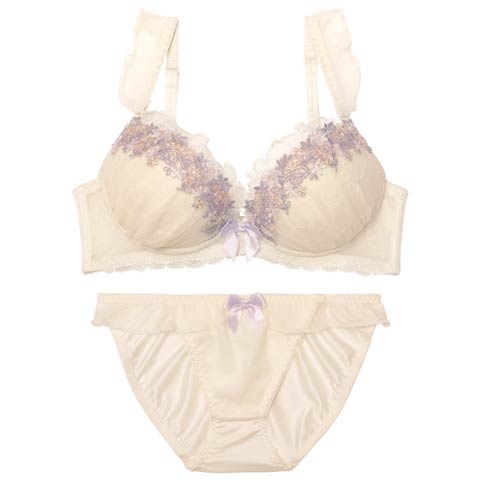 3/11新作!ブルーミングリボンフリルブラジャー&フルバックショーツ［激売れ］(クリーム-A70/ショーツM)