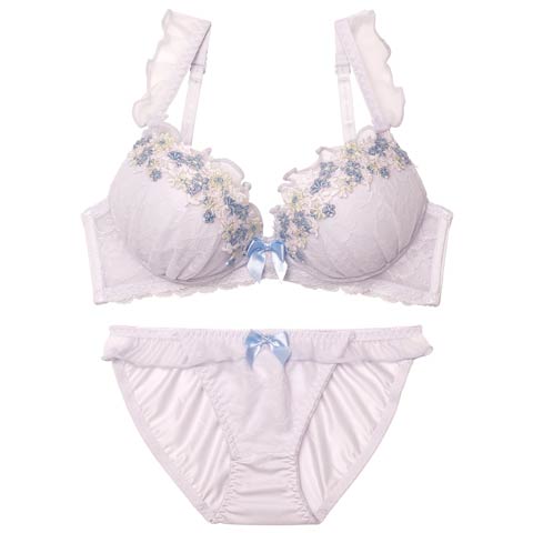 3/11新作!ブルーミングリボンフリルブラジャー&フルバックショーツ［激売れ］(ラベンダー-A70/ショーツM)