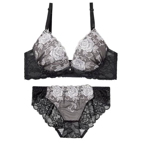 4/15新作!ラディアントフルール育乳脇高ブラジャー&バック透けフルバックショーツ［激売れ］(ブラック-A70/ショーツM)