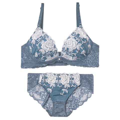 4/15新作!ラディアントフルール育乳脇高ブラジャー&バック透けフルバックショーツ［激売れ］(ブルー-A70/ショーツM)
