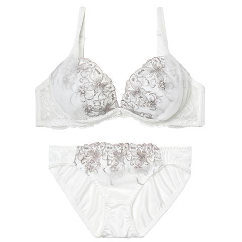 4/8新作!シックバタフライチュールブラジャー&フルバックショーツ［激売れ］(ホワイト-A70/ショーツM)