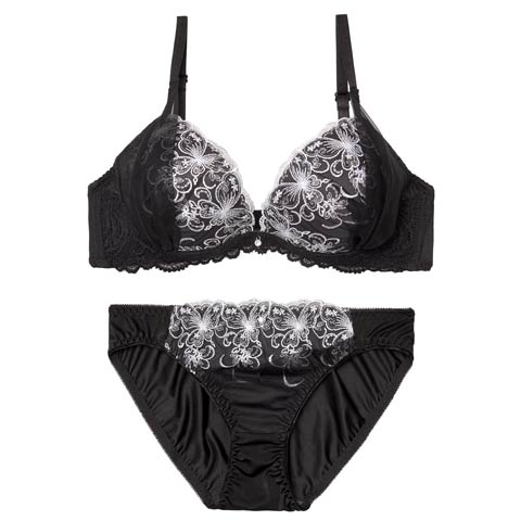 4/8新作!シックバタフライチュールブラジャー&フルバックショーツ［激売れ］(ブラック-A70/ショーツM)