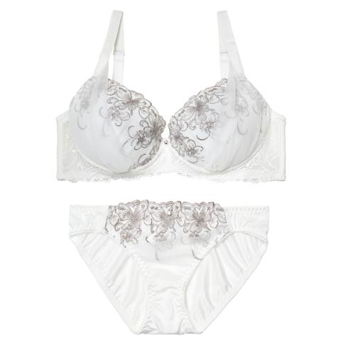 4/8新作!【EFサイズ】シックバタフライチュールブラジャー&フルバックショーツ［大人気］(ホワイト-E70/ショーツM)