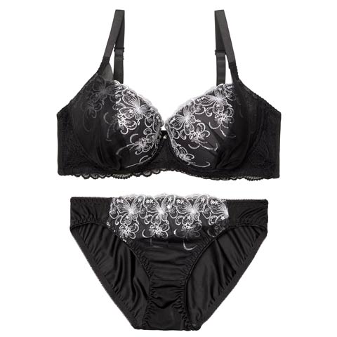 4/8新作!【EFサイズ】シックバタフライチュールブラジャー&フルバックショーツ［大人気］(ブラック-E70/ショーツM)