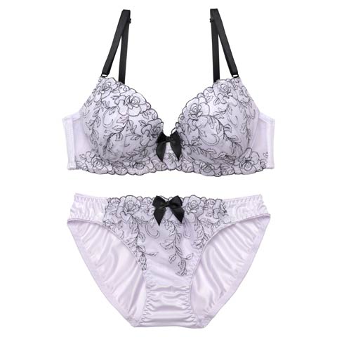 4/15新作!【EFサイズ】シャイニーリボンブルームブラジャー&フルバックショーツ［大人気］(ラベンダー-E70/ショーツM)