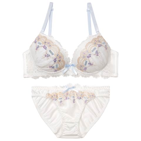 3/23新作!パステルリボンフルールブラジャー&フルバックショーツ ［激売れ］(ホワイト-A70/ショーツM)