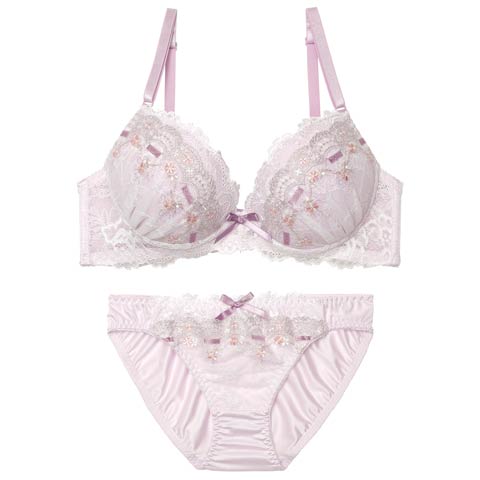 3/23新作!パステルリボンフルールブラジャー&フルバックショーツ ［激売れ］(ラベンダー-A70/ショーツM)