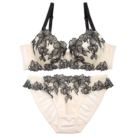 4/10新作!ノーブルシャドウフラワーブラジャー&フルバックショーツ［激売れ］(クリーム-B65/ショーツM)