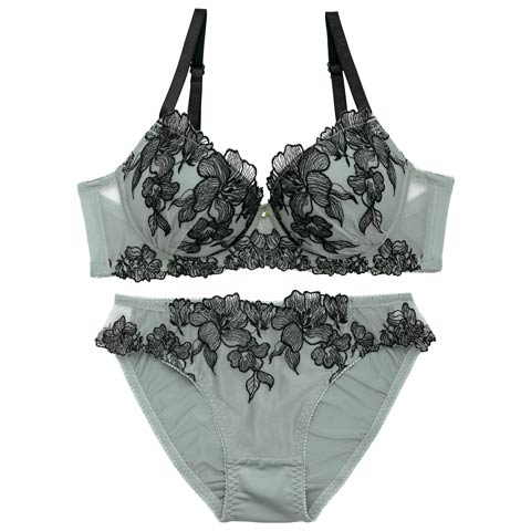 4/10新作!ノーブルシャドウフラワーブラジャー&フルバックショーツ［激売れ］(モスグリーン-B65/ショーツM)