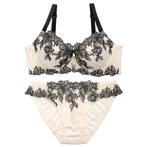 4/10新作!【EFサイズ】ノーブルシャドウフラワーブラジャー&フルバックショーツ［大人気］［L］(クリーム-E70/ショーツM)