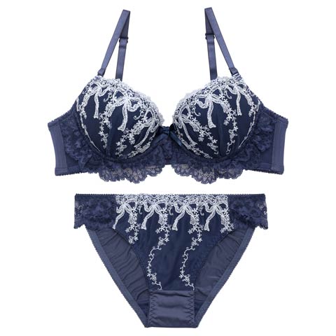 4/27新作!フェアリーリボンフリルブラジャー&フルバックショーツ［激売れ］(ネイビー-A70/ショーツM)