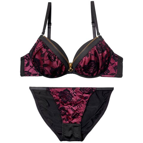 3/6新作!グラマラスローズファスナーブラジャー＆フルバックショーツ［激売れ］(パープル-B65/ショーツM)