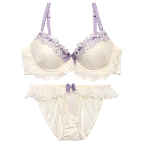 フローラルリボンフリルブラジャー&フルバックショーツ［激売れ］(クリーム-A70/ショーツM)