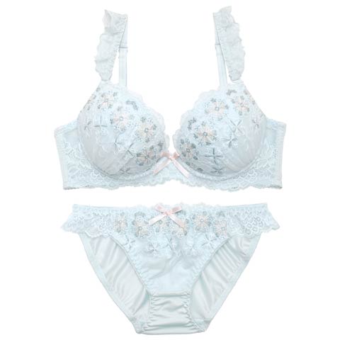 ガーリーフルールレーシィブラジャー&フルバックショーツ［激売れ］(ミント-A70/ショーツM)
