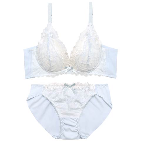 ミルキーブロッサムリボン育乳脇高ブラジャー&サイド紐フルバックショーツ