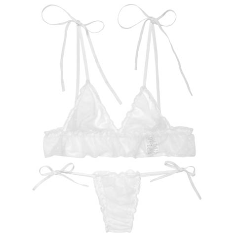 12/2再販!アムールドットシアーブラジャー&サイド紐バック透けTバックショーツ［激売れ］(ホワイト-フリー)