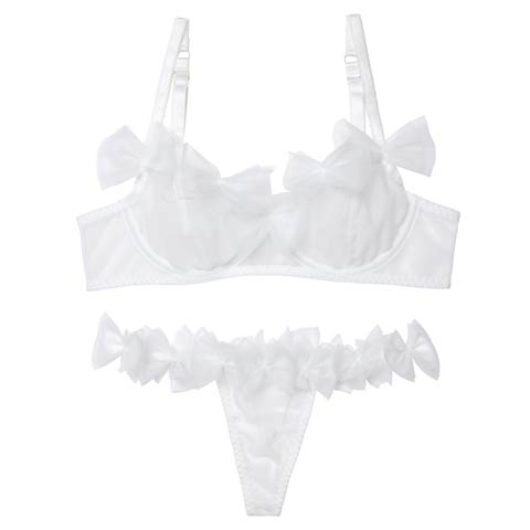 10/1新作!エアリーリボンチュールブラジャー&Tバックショーツ［大人気］(ホワイト-S)