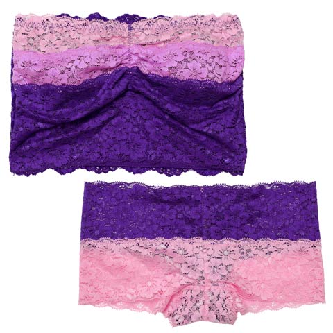 【ノンワイヤー】グラデーションレースチューブブラジャー&バック透けヒップハングショーツ［激売れ］(パープル-M)