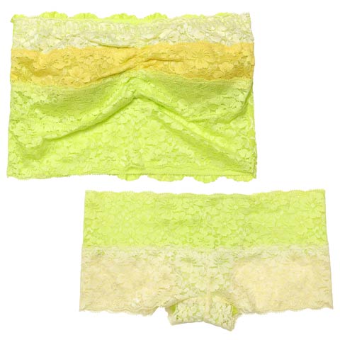 【ノンワイヤー】グラデーションレースチューブブラジャー&バック透けヒップハングショーツ［激売れ］(イエロー-M)