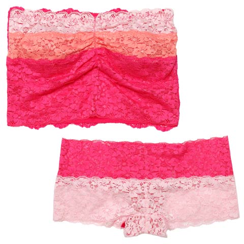 【ノンワイヤー】グラデーションレースチューブブラジャー&バック透けヒップハングショーツ［激売れ］(ピンク-M)