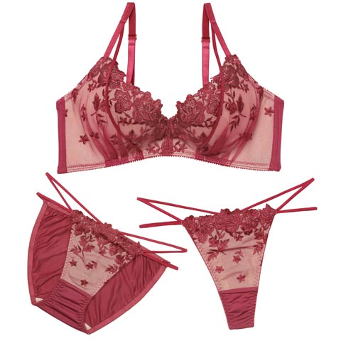 1/5新作!【三上悠亜着用】【3点セット】【EFサイズ】ノーブルフラワーコード育乳脇高ブラジャー&フルバック&Tバックショーツ［大人気］(ローズ-E65/ショーツM)