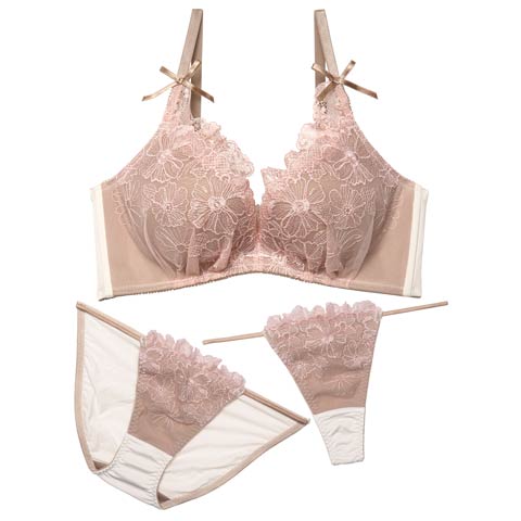 1/28新作!【かとゆり着用】【3点セット】メルティピュアフルール育乳脇高ブラジャー&フルバック&Tバックショーツ［大人気］(ピンク-A70/ショーツM)