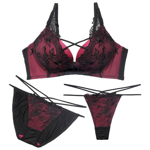 2/6新作!【三上悠亜着用】【3点セット】アリュールレーシィコード育乳脇高ブラジャー&フルバックショーツ&Tバックショーツ［大人気］(ブラック-A70/ショーツM)