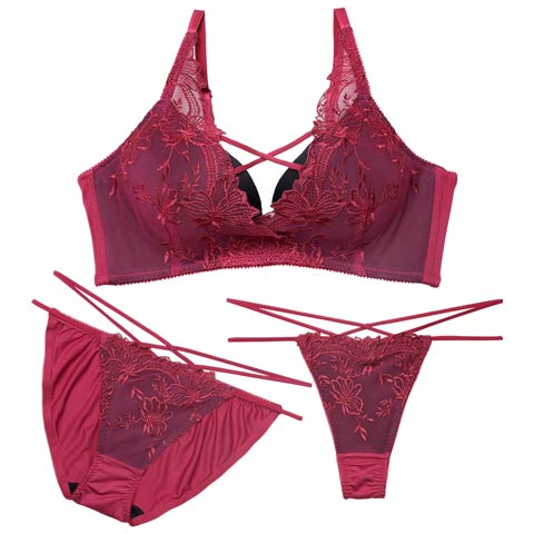 2/6新作!【三上悠亜着用】【3点セット】アリュールレーシィコード育乳脇高ブラジャー&フルバックショーツ&Tバックショーツ［大人気］(ローズ-A70/ショーツM)