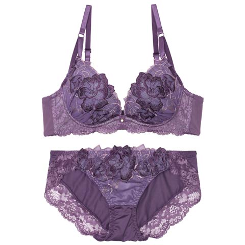 10/7再販!ブリリアントヴェールフラワーブラジャー&フルバックショーツ［大人気］［12H限定2］(パープル-B65/ショーツM)