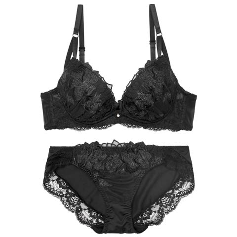 10/7再販!ブリリアントヴェールフラワーブラジャー&フルバックショーツ［大人気］［12H限定2］(ブラック-B65/ショーツM)